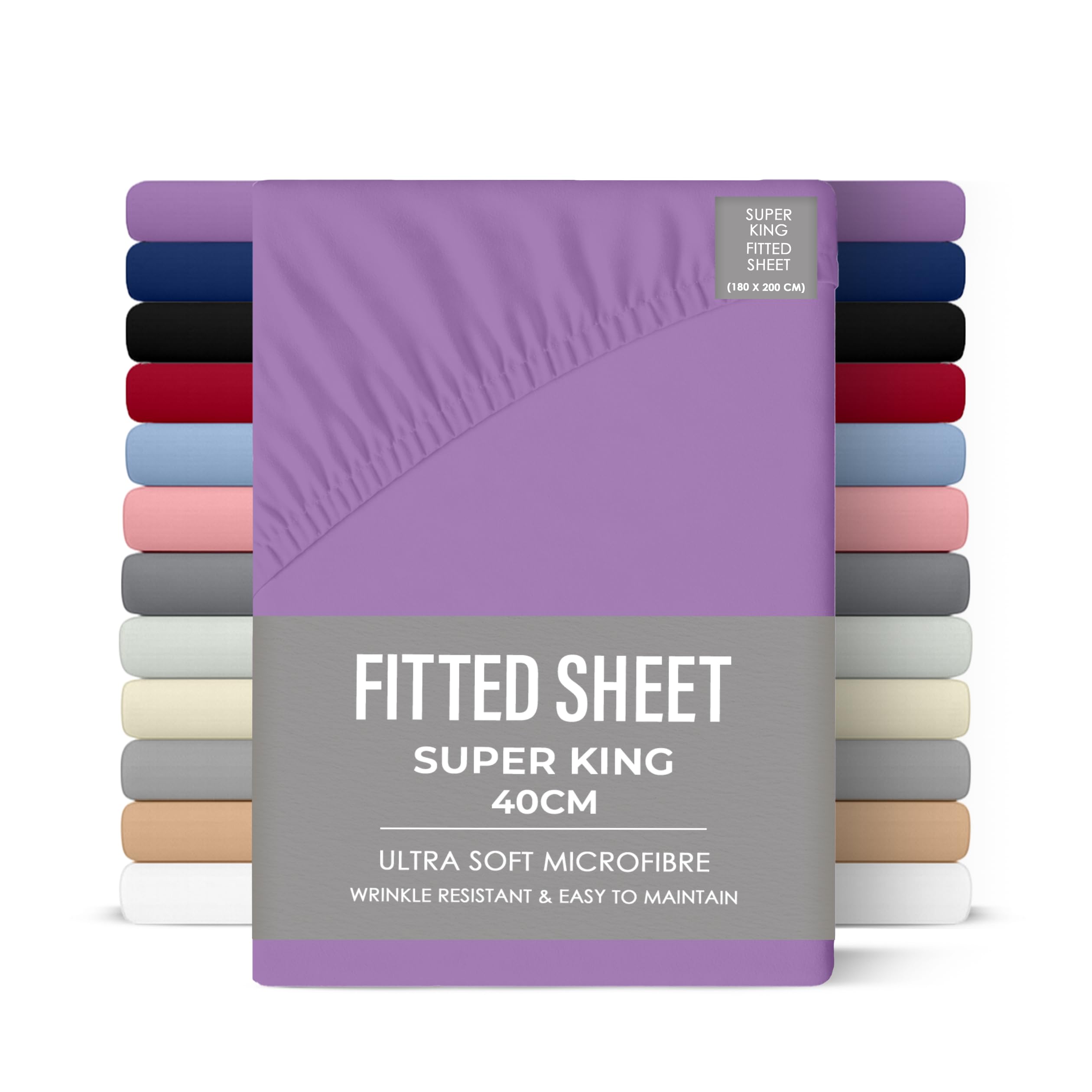 Rohi 40cm Deep Microfibre Super King Fitted Sheet– Comfy Soft & Breathable Deep Fitted Sheet with Elasticated Corners – Hypoallergenic & Durable Bed Sheet (Lilac, 180 x 200cm)