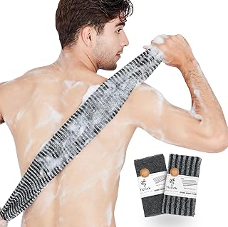 Yiclick Exfoliating Back Scrubber Towel - 2 Pack Soft & Rough Washcloths for Deep Shower Clean, Body Exfoliator for Men Women (Black)