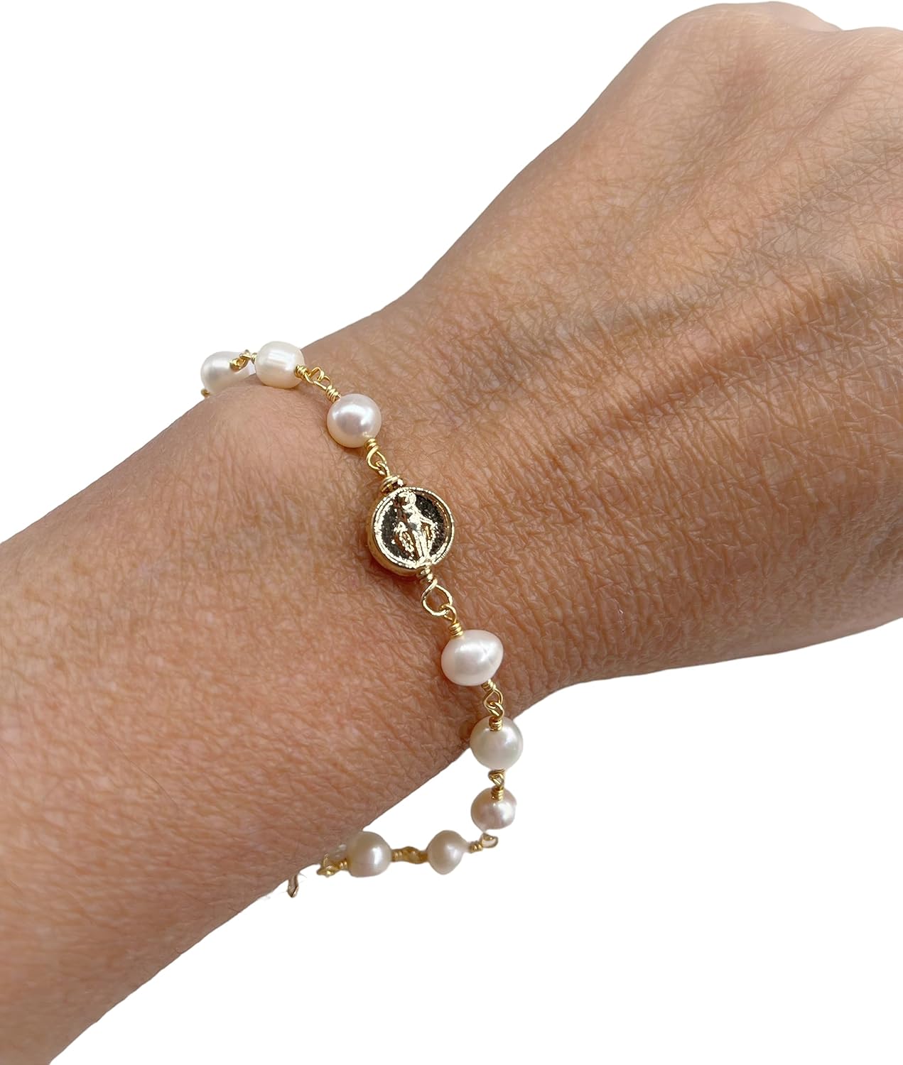 SIFRIMANIA Freshwater Cultured Pearls Catholic Image Adjustable Bracelet for Women Bride Jewerly