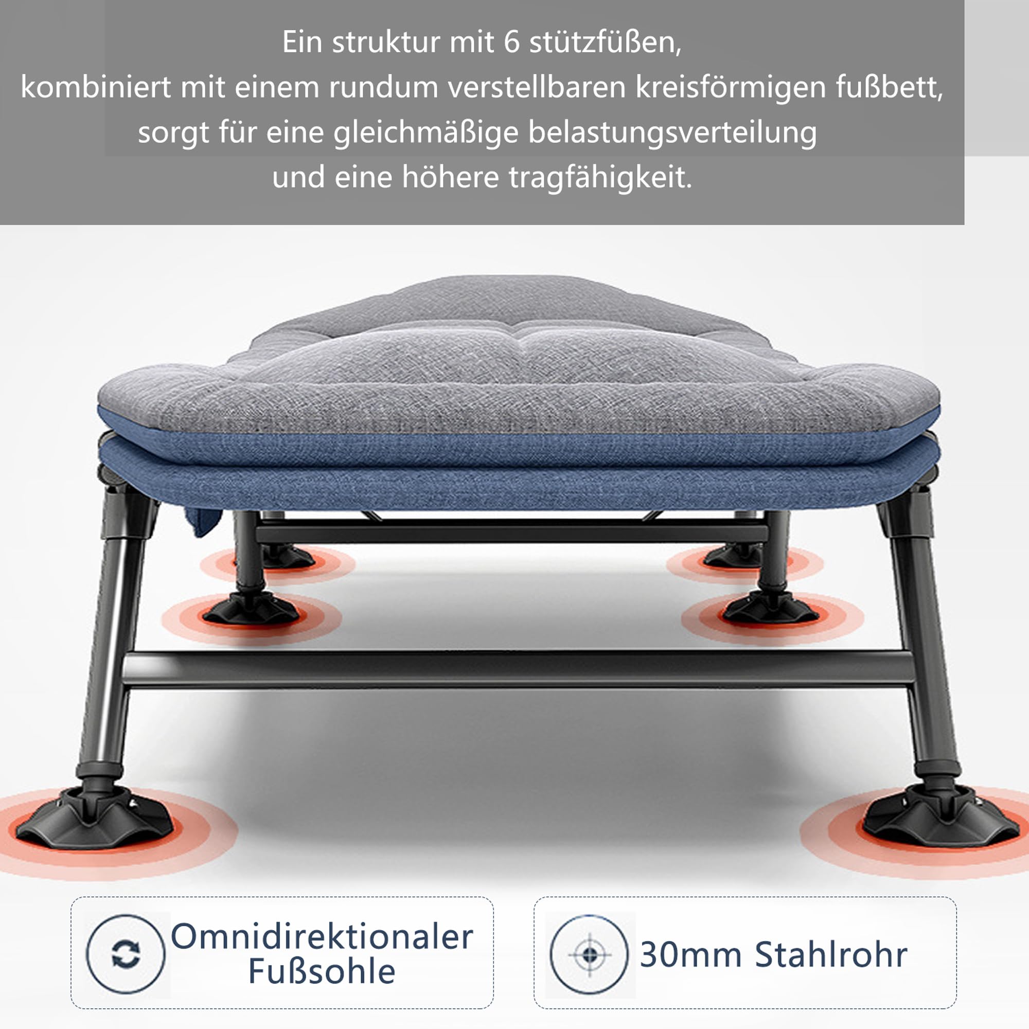 Brandina da Campeggio, Lettino da Campeggio per Adulti - Portatile Letto da Camping Leggero Pieghevole, Sdraio da Giardino per Esterno Terrazzo, 190x65x30cm, Caricabile Fino a 160 kg, Grigio