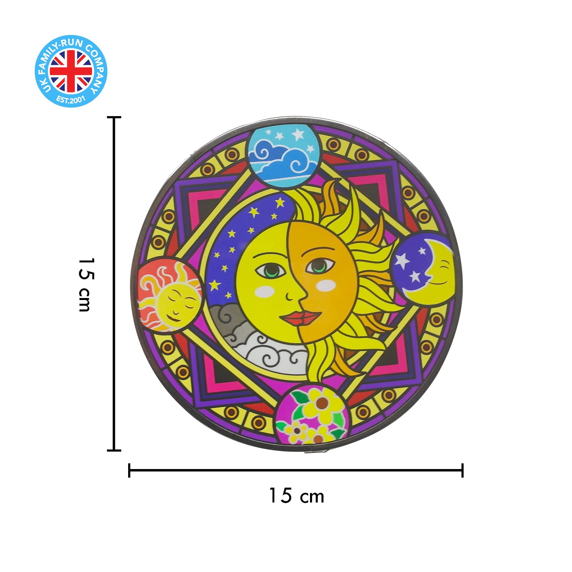Acchiappasole in vetro colorato con sole e luna, da
