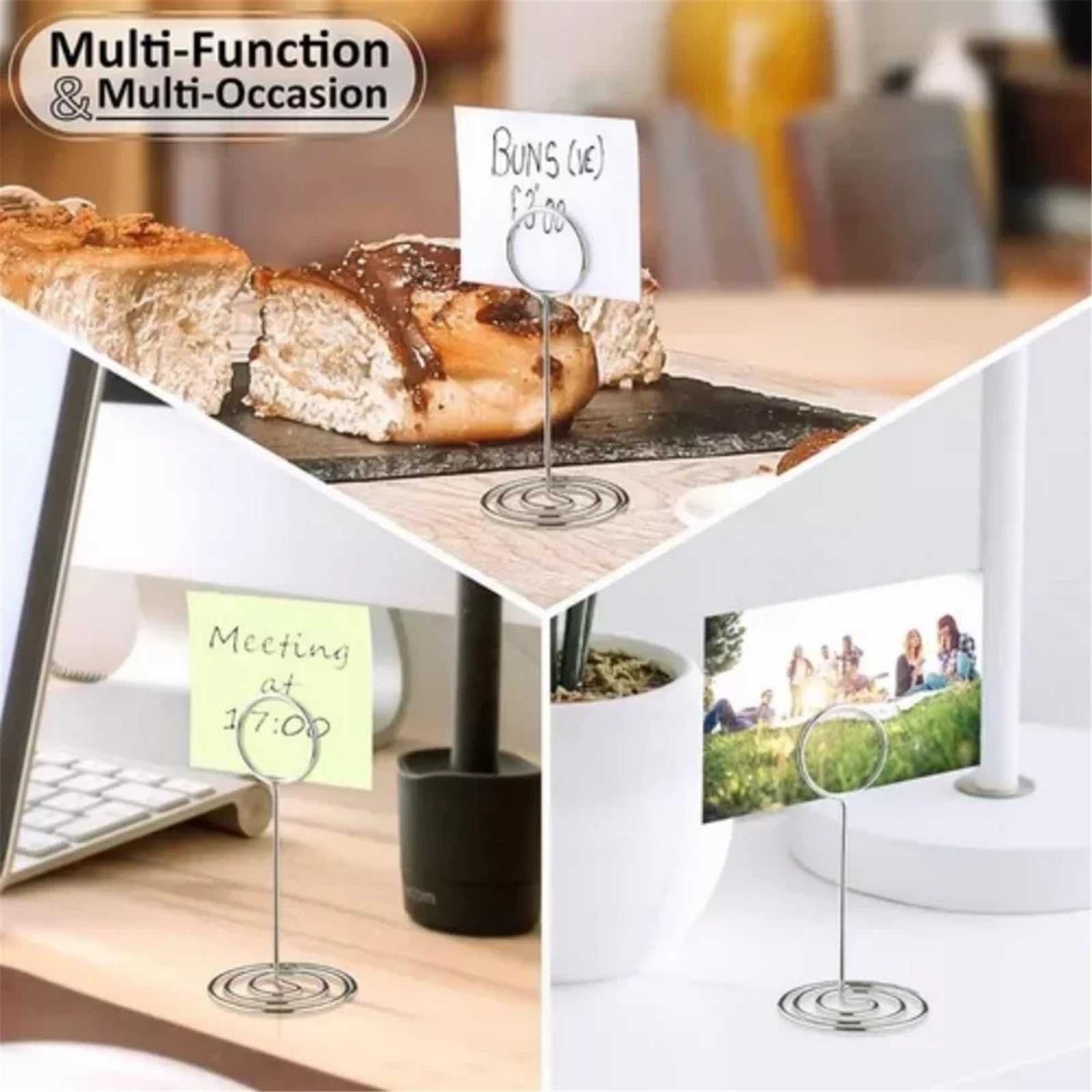 10 Stück/20 Stück Tischnummernhalter, Platzkartenhalter, Draht, Foto, Bild, Name, Menü-Clips, Memo-Notizkartenständer for Hochzeit TischkartenhalTer(Silver,100pcs)