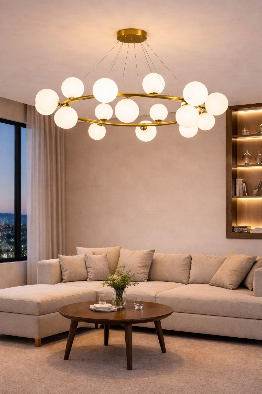 Lampadario a Sospensione Moderno 18 Luci G9, Design con Sfere in Vetro Opalino, Struttura Oro, Lampadario Elegante per Soggiorno Sala da Pranzo Camera, Stile Nordico – LP-56