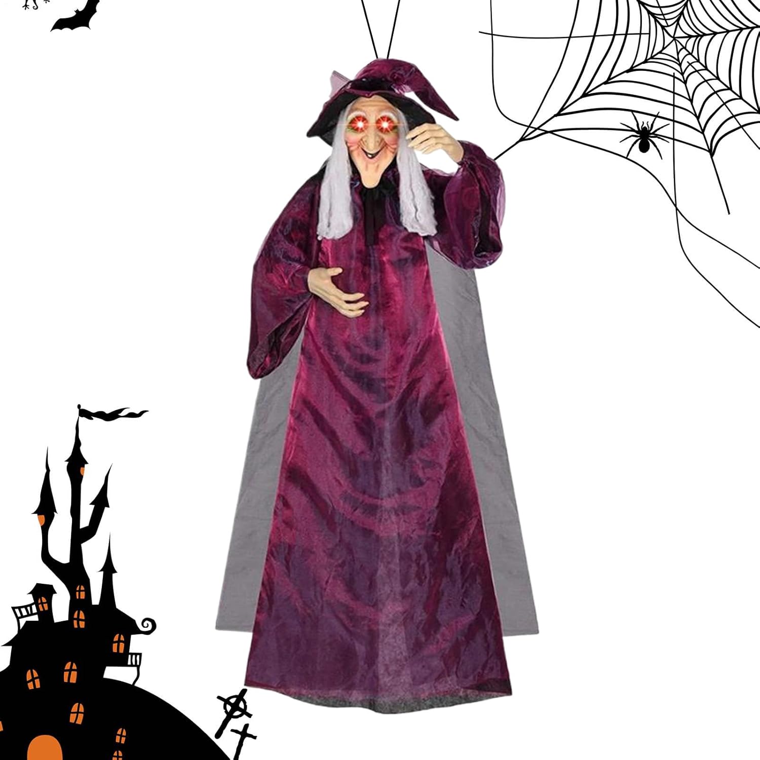 ハロウィーン 魔女 装飾 屋外 | 吊るせる ホーンテッド しゃべる ウィッチ 光る目付き | 玄関 庭 ガーデン ホームパーティー