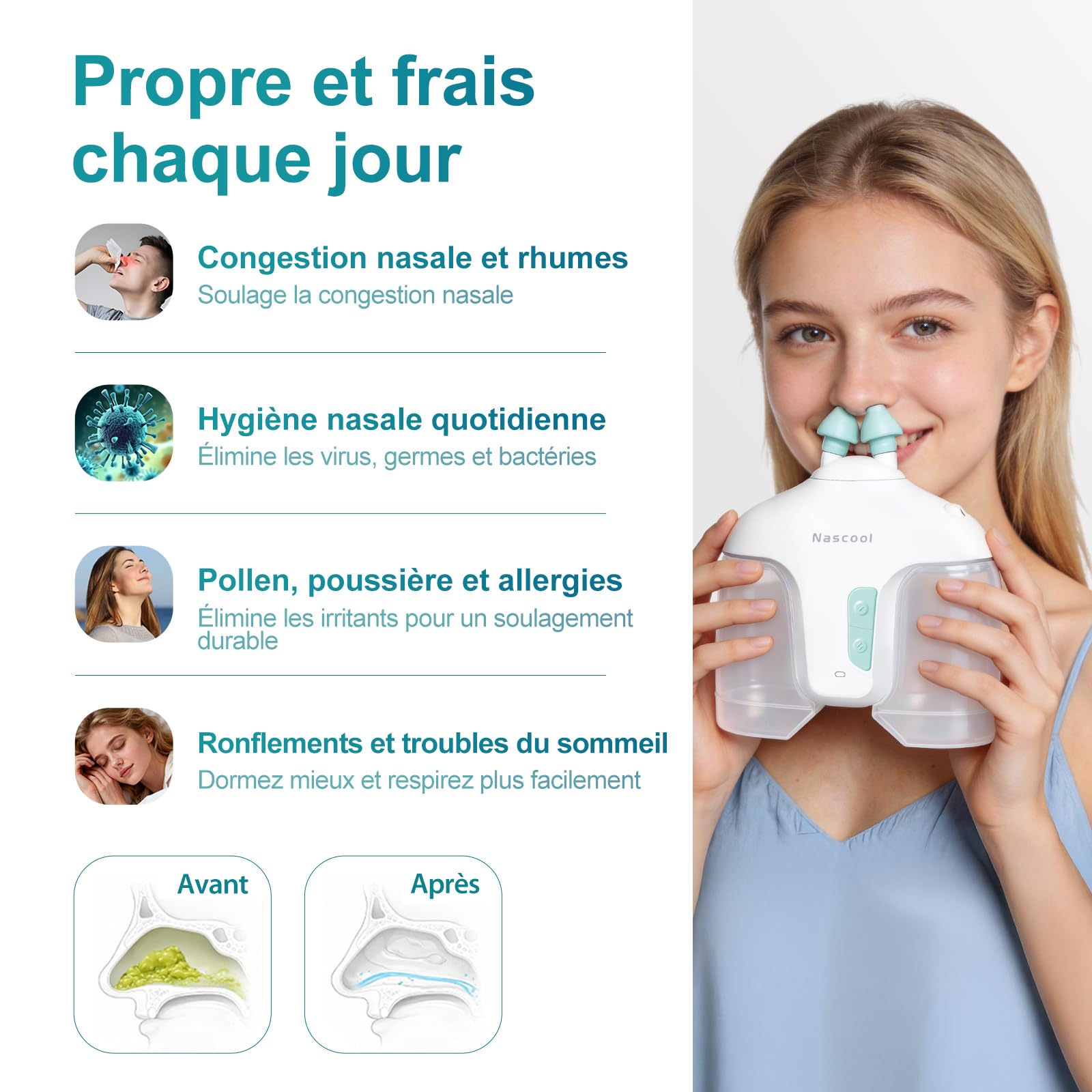 Nascool Irrigateur nasal électrique récupération automatique des eaux usées