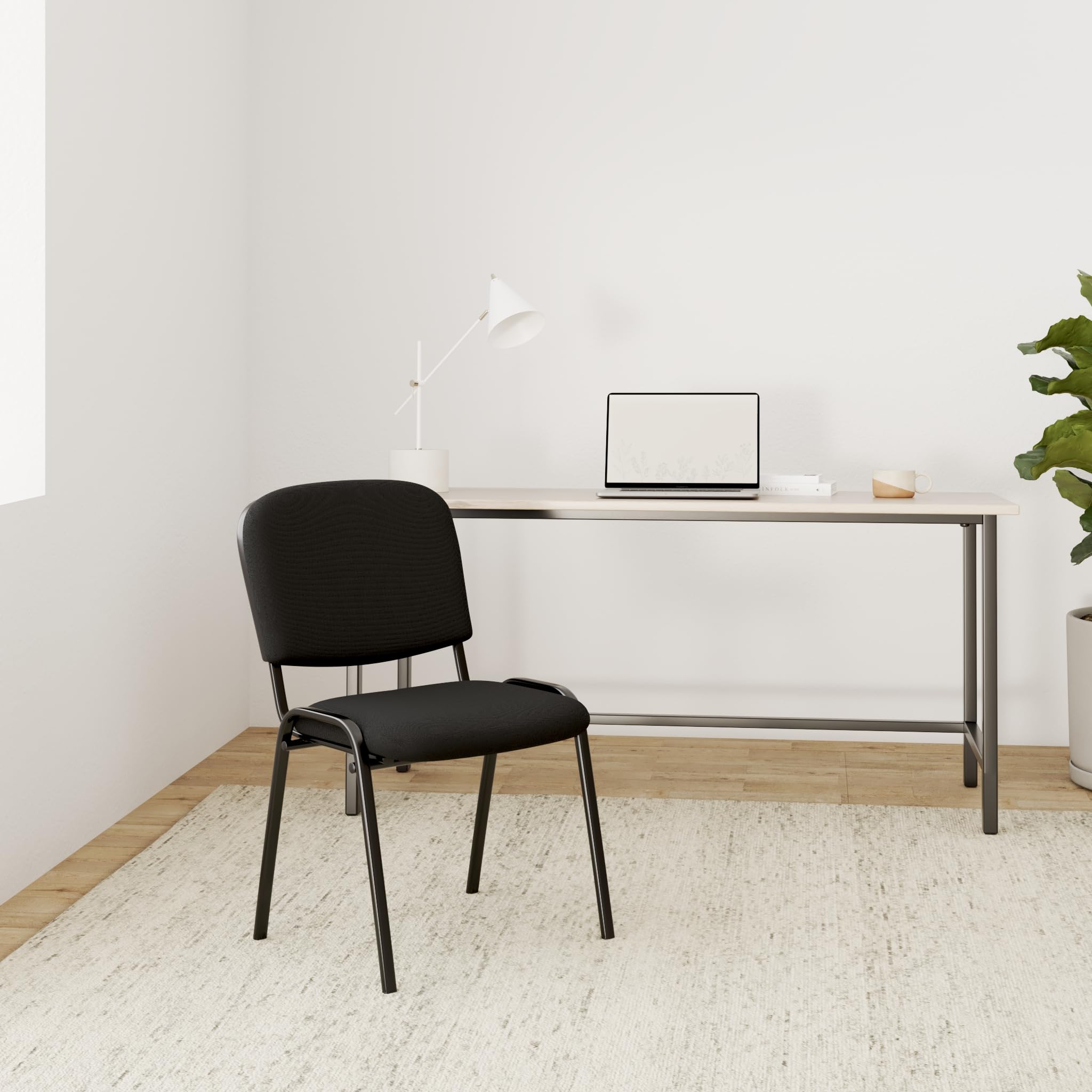 CLP Chaise De Visiteur Empilable Ken XL Tissu I Chaise De Salle D'Attente avec Dossier Et Assise Rembourrés I Piètement Métal Noir Mat, Couleur:Noir