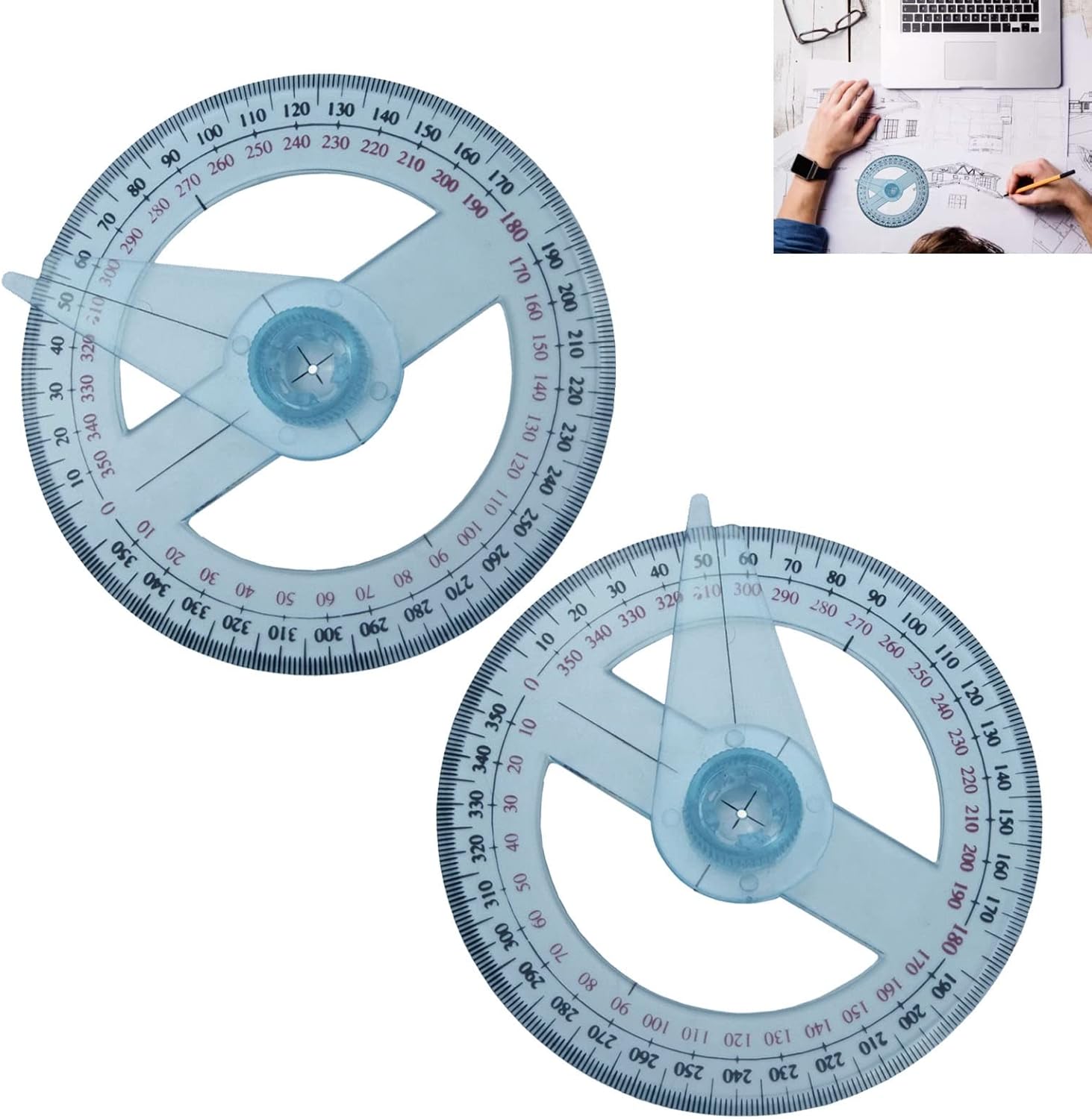 2 Pcs Circle Protractor Rulers Plastic Protractors 360
