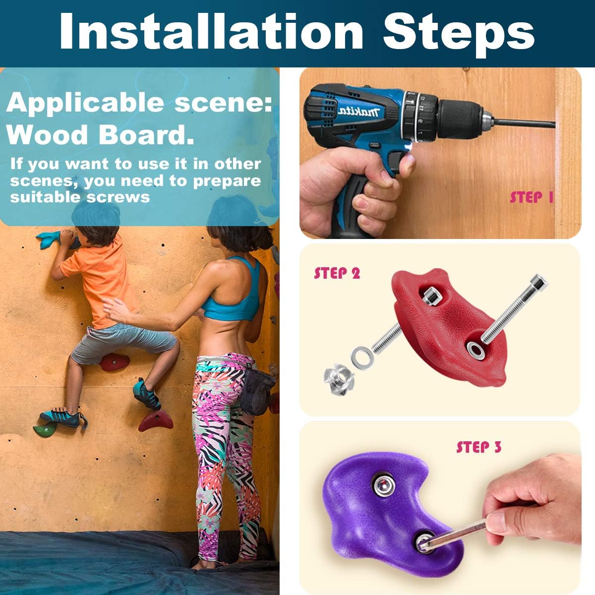 LEMOONE DIY 25Pcs Rock Climbing Holds for Kids, Rock Climbing Holds Set with 50PCS Mounting Hardware - Climbing Rock Wall Grips for Indoor and Outdoor Play Set : Toys & Games