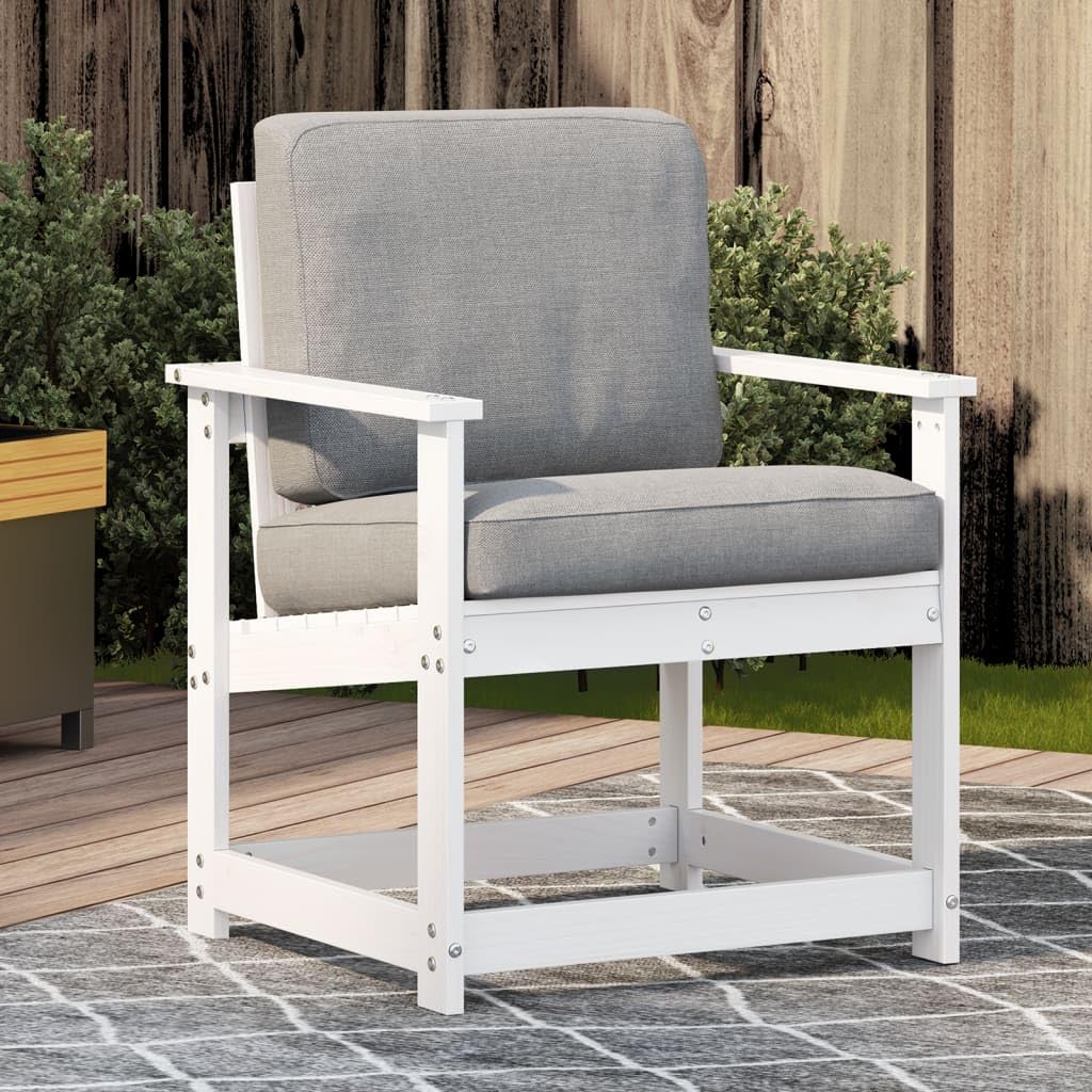 Chaise de jardin en pin massif Blanc, fauteuil extérieur 77cm