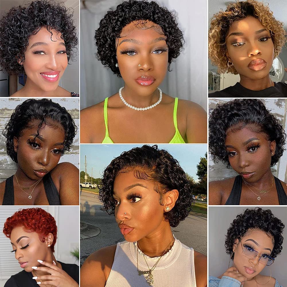 13 x 1 parrucca anteriore in pizzo corto umano capelli parrucca donna brasiliana naturale ricci capelli umani parrucca 150% densità (nera)