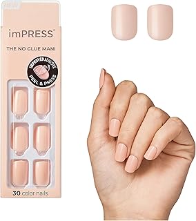 اظافر امبريس ملونة بالضغط من كيس، مجموعة اظافر جل بتقنية بيور فيت، قصيرة الطول، "بيفيش بينك"، طلاء اظافر بلون سادة خال من التلميع، تتضمن وسادة تحضير، مبرد اظافر صغير، عصا للزوائد اللحمية، 30 ظفر صناعي