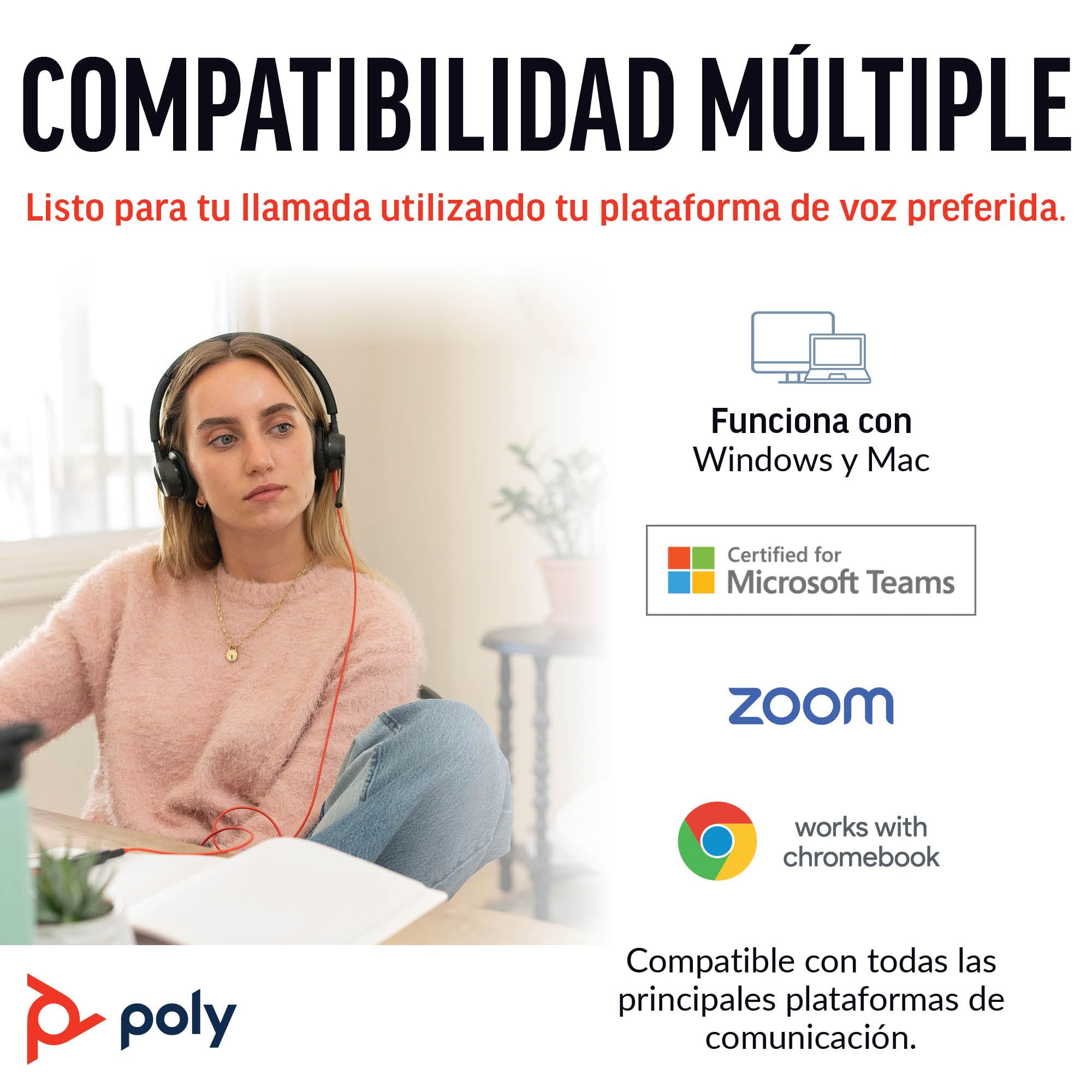 Auricular Poly Blackwire 8225 de primer nivel con cable - Cancelación activa de ruido - Estéreo de alta fidelidad - Se conecta a PC/Mac - Certificado para Microsoft Teams