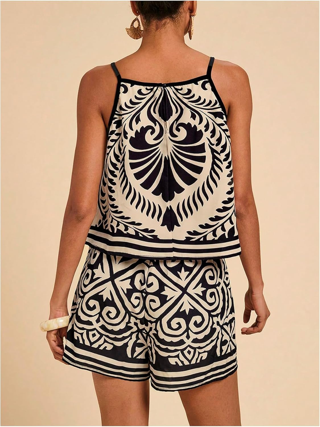 MakeMeChic Women's Tropical Print 2 Piece Sets Sleeveless Camisole Tank Tops and Shorts Boho Summer Set - Image 2