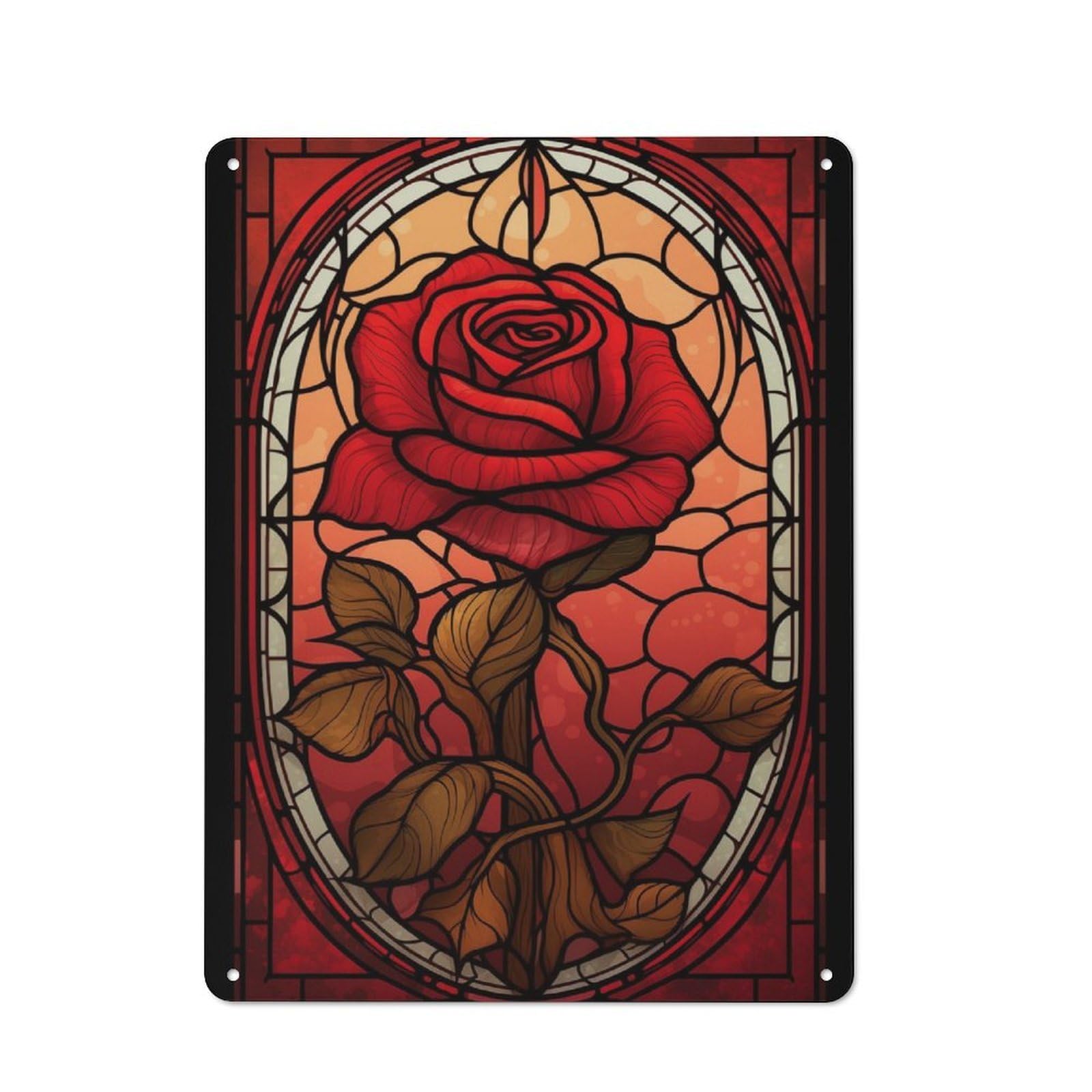 Junmoney Stained Glass Rose Tin Wall Plaque 40X30cm With For Man Cave Or Games Room, For Updating Man Cave And Games Room After Moving