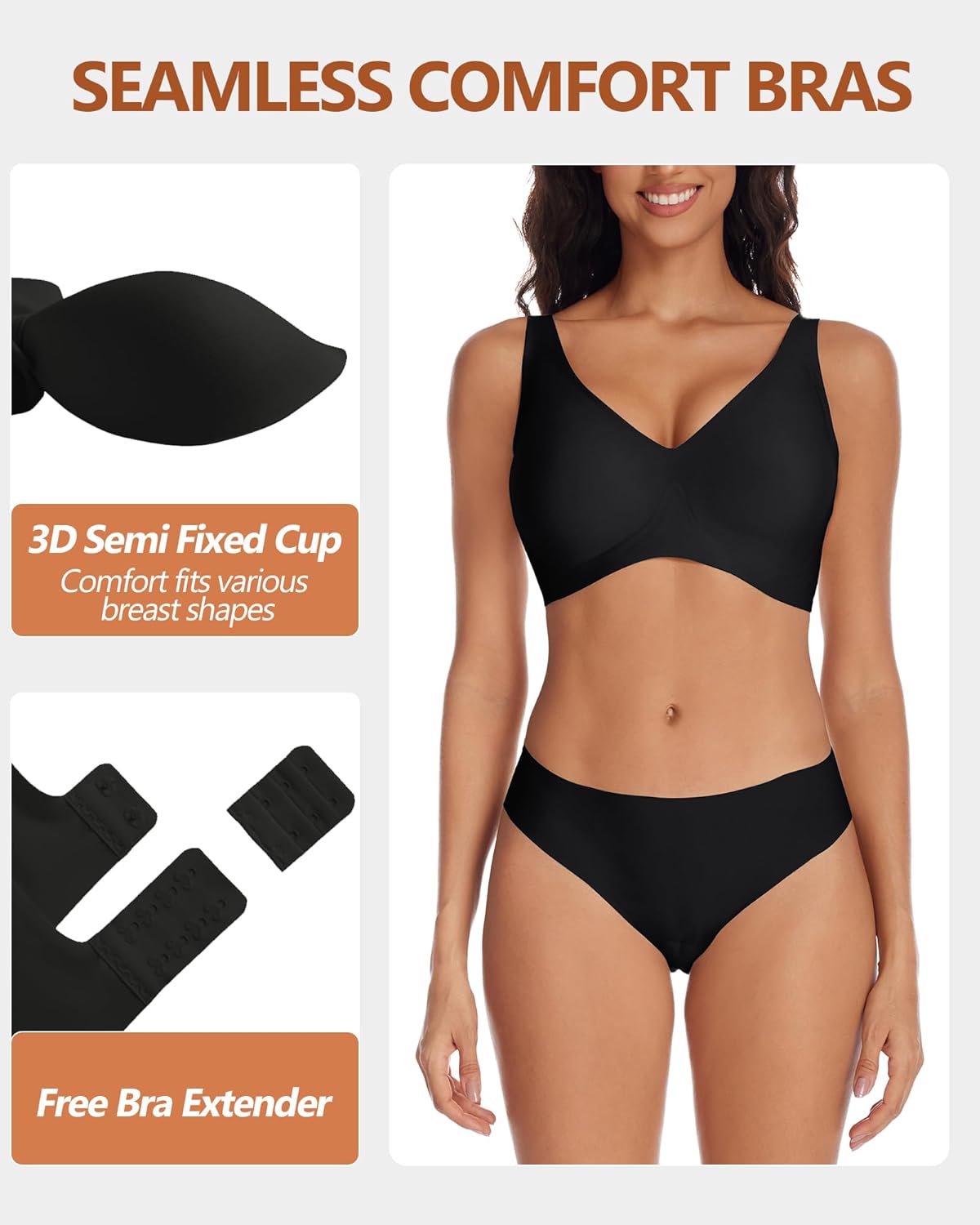 Womens Wireless Seamless Bras Deep V Supportive No Underwire Bra Plunge Comfort Tshirt Push Up Bralettes - Image 3