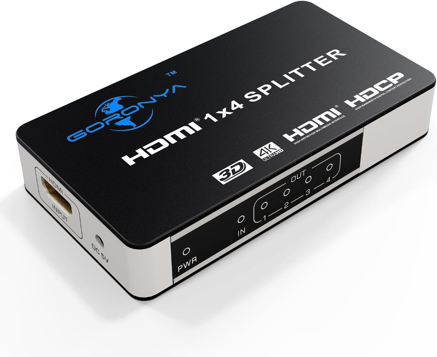 4 Port HDMI Splitter 1 in 4 Out Amplifier Support 4K x 2K Ultra HD and 3D Full HD 1080P