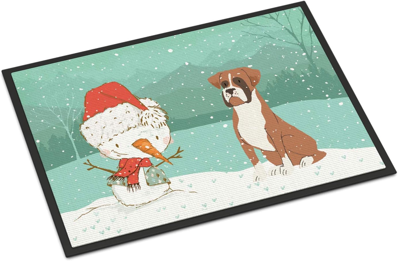 Caroline's Treasures CK2036MAT Fawn Boxer and Snowman Christmas Doormat 18x27 Front Door Mat Indoor Outdoor Rugs for Entryway, Non Slip Washable Low Pile, 18H X 27W