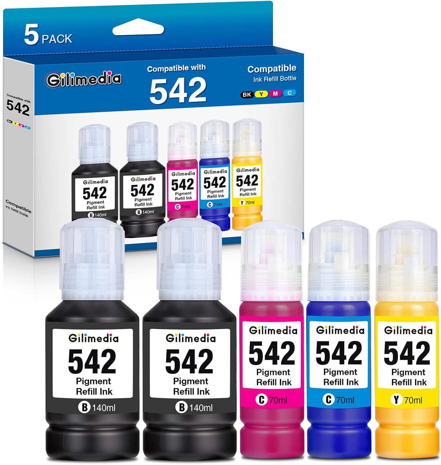 FANSHENG 113 Ink Compatible With Epson 113 Ink Bottles For Ecotank ET-5150 ET5150 ET-5170 ET-16650 ET-16600 ET-16150 ET-15000 ET-5100 ET-5160 ET-5800 Pro T-58800 500 Cm 5 Pack 2BK/C/M/Y