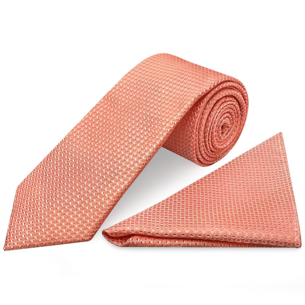Ties R Us Men's Coral Textured Classic Tie And Pocket Square Set