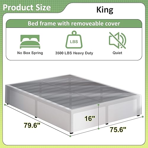 Miniatura 31 de Marco de cama de metal California King, plataforma de almacenamiento resistente de 14 pulgadas con soporte de listones de acero de 2500 libras,