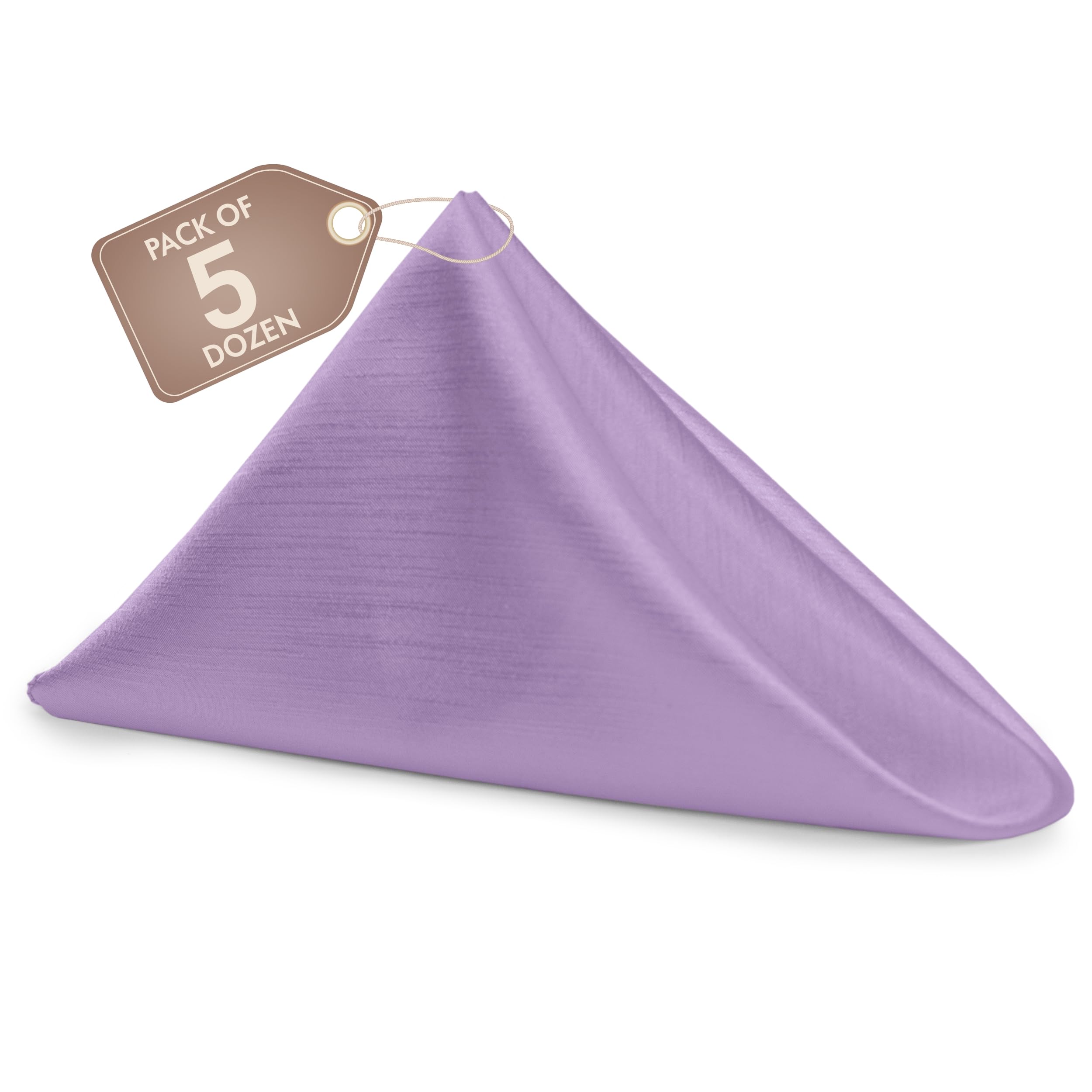 Ultimate Textile Lilac Linen Cloth Napkins - 17" x 17" (Set of 60) Reversible Shantung Satin, Soft Absorbent Washable Table Napkins for Restaurant
