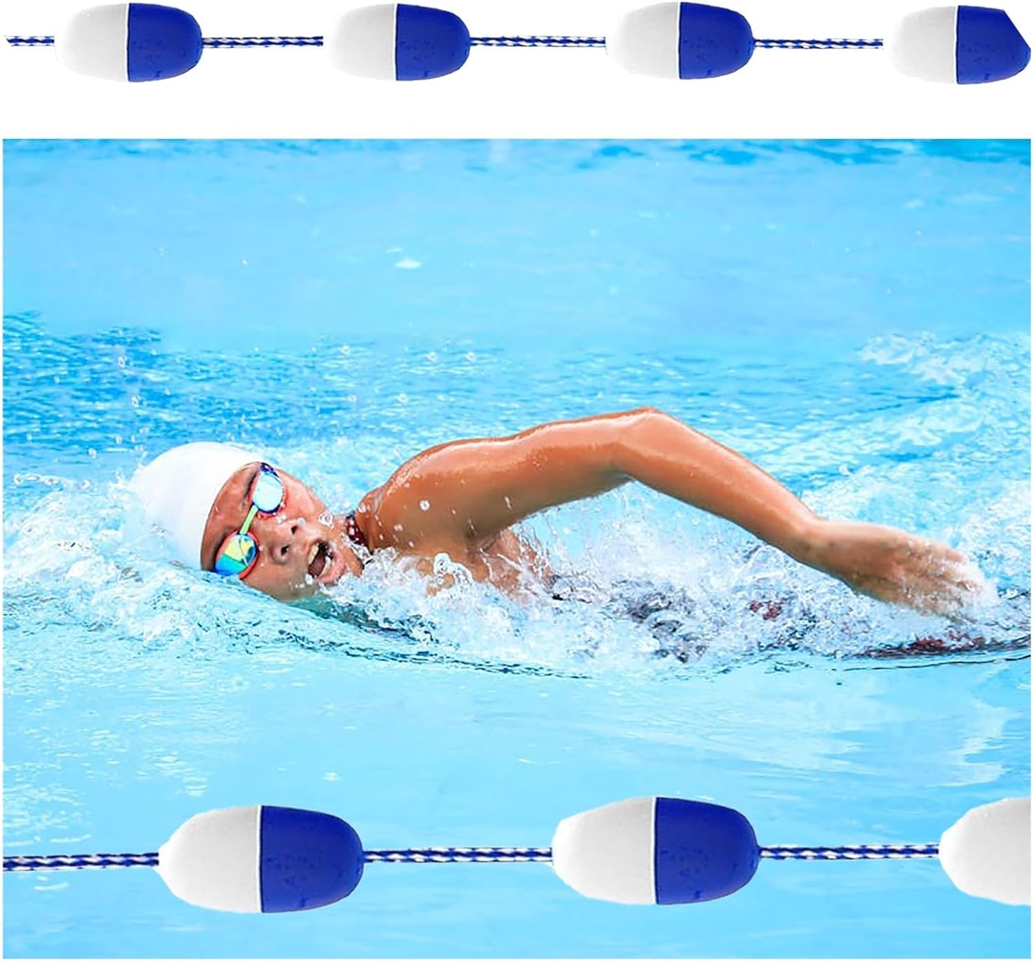 High Visibility 98ft Swimming Pool Lane Divider Rope - Safe Buoy Marker with Hooks for Public Pools & Water Parks, Ideal for Swim Competitions & Safety Separation