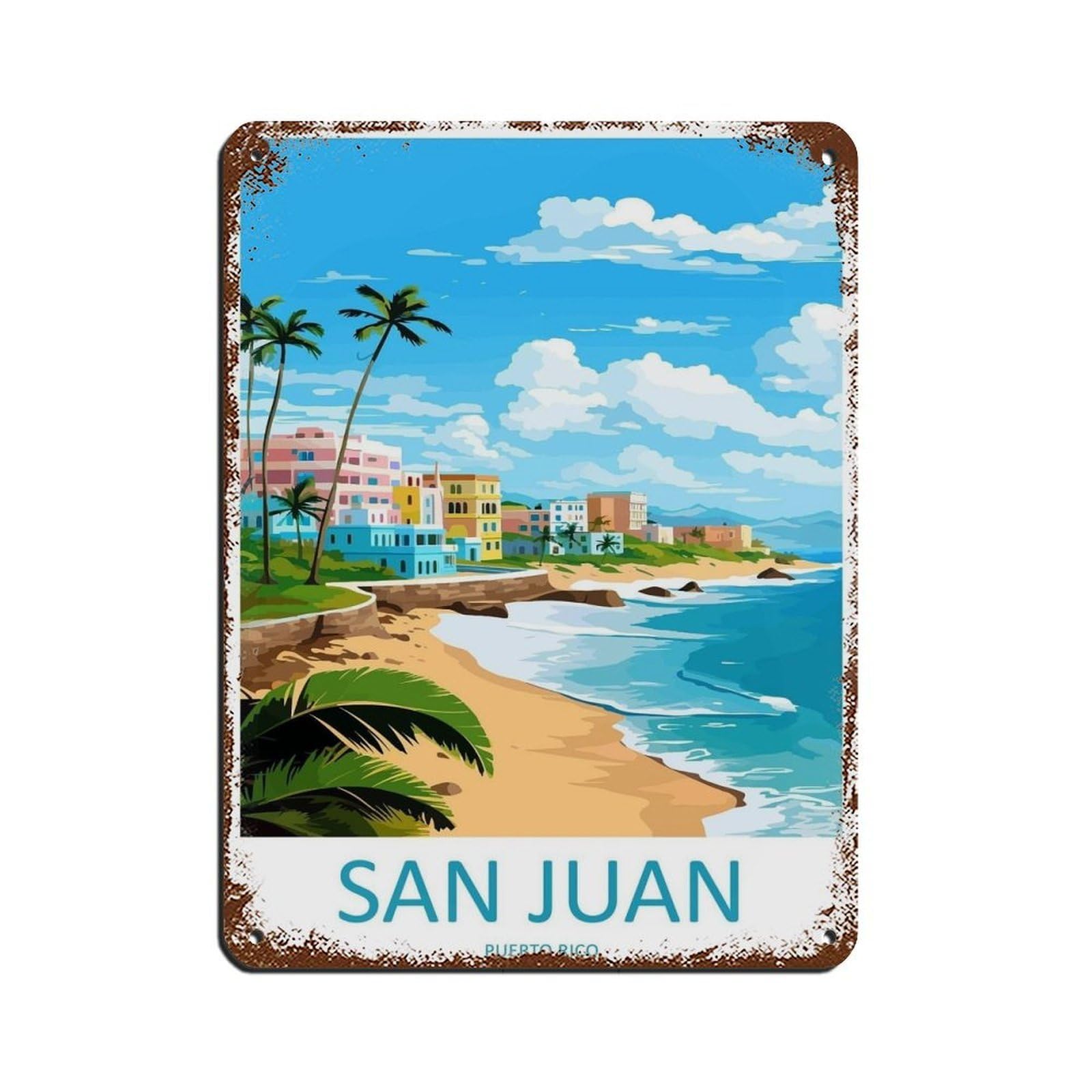 San Juan Travel Art Caribbean Travel Poster (2) Retro Poster Metal Tin Sign Chic Art Retro Iron Painting Bar People Cave Cafe Family Garage Poster Wall Decoration 12x16inch(30x40cm)
