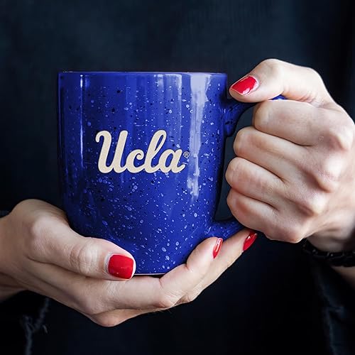Miniatura 4 de Rico Industries NCAA UCLA Bruins Royal Blue - Taza de café de cerámica moteada grabada con láser de 16 onzas