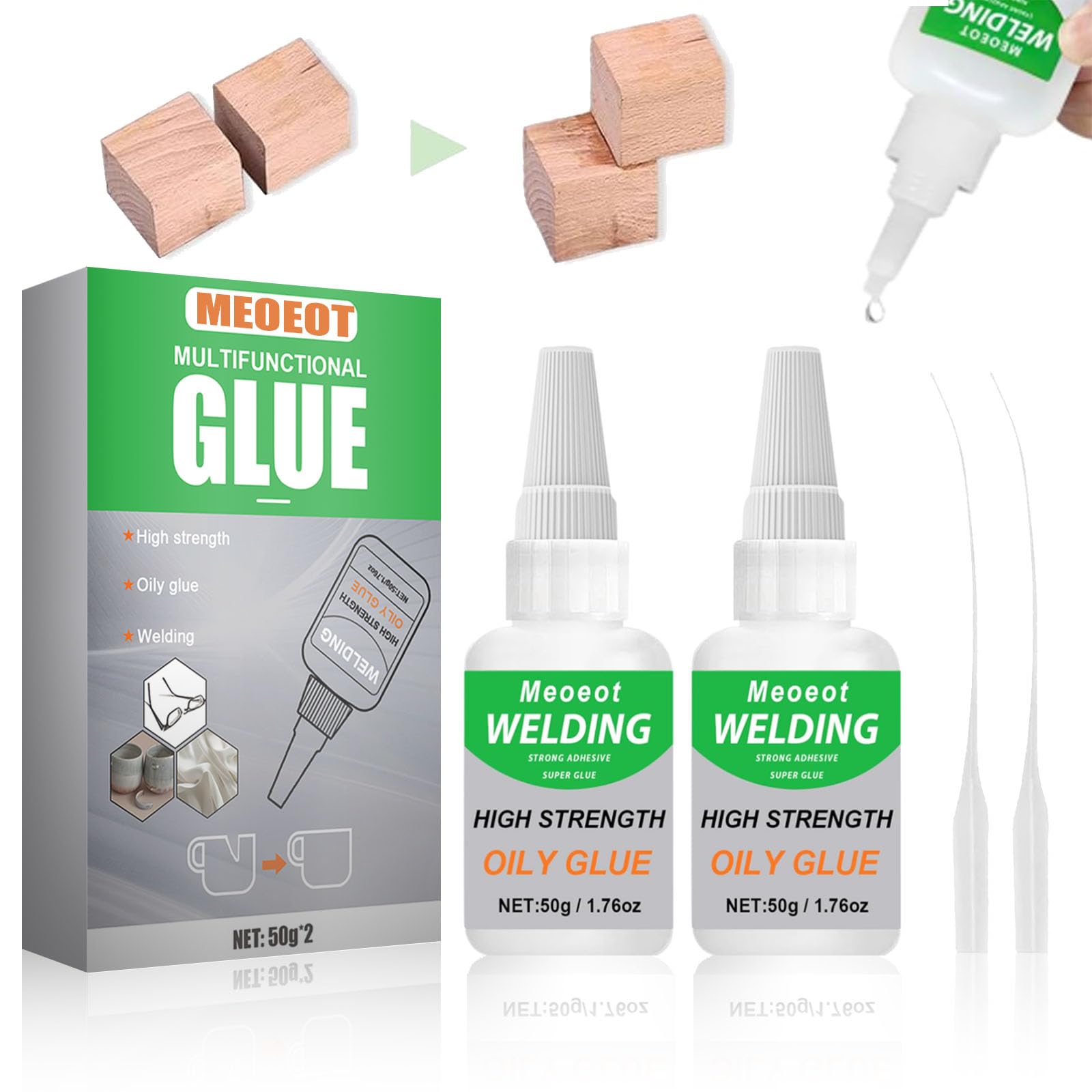 Pegamento Fuerte, Pegamento Aceitoso de Alta Resistencia, Pegamento de Reparación Rápida, Pegamento de Soldadura, Pegamento Plastico Extrafuerte Para Vidrio Metal Madera Cerámica (50g*2)