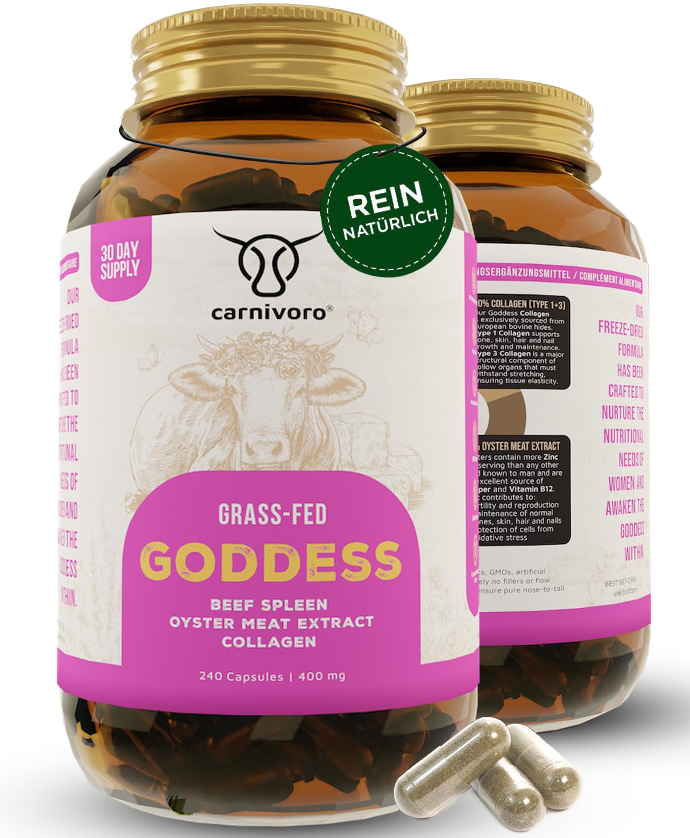 Carnivoro Goddess mit Austern & Kollagen - Frauen Komplex - 30 Tage Packung - Superfood - Natürliches Eisen, Zink, Vitamin A, Vitamin B12, B2, B3, B5, Folat, Kupfer - Keto - Paleo