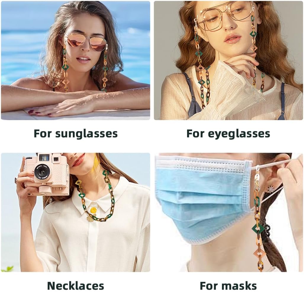 Acrylic Glasses Chain, Stylish Peacock Blue Glasses Chain for Women, Adjustable Eye Glass Holder