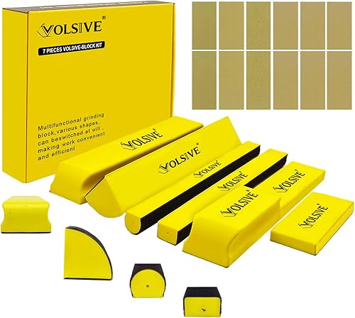 Miniatura 11 de VOLSIVE Juego de 7 piezas de bloque de lijado manual, almohadilla de lijado manual rectangular de mano, formas surtidas intercambiables de gancho