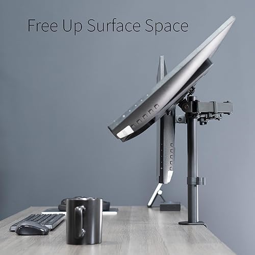 Vista 65 de VIVO Soporte de escritorio para monitor ultra ancho doble, soporte de acero totalmente ajustable, capacidad para 2 pantallas de computadora de hasta