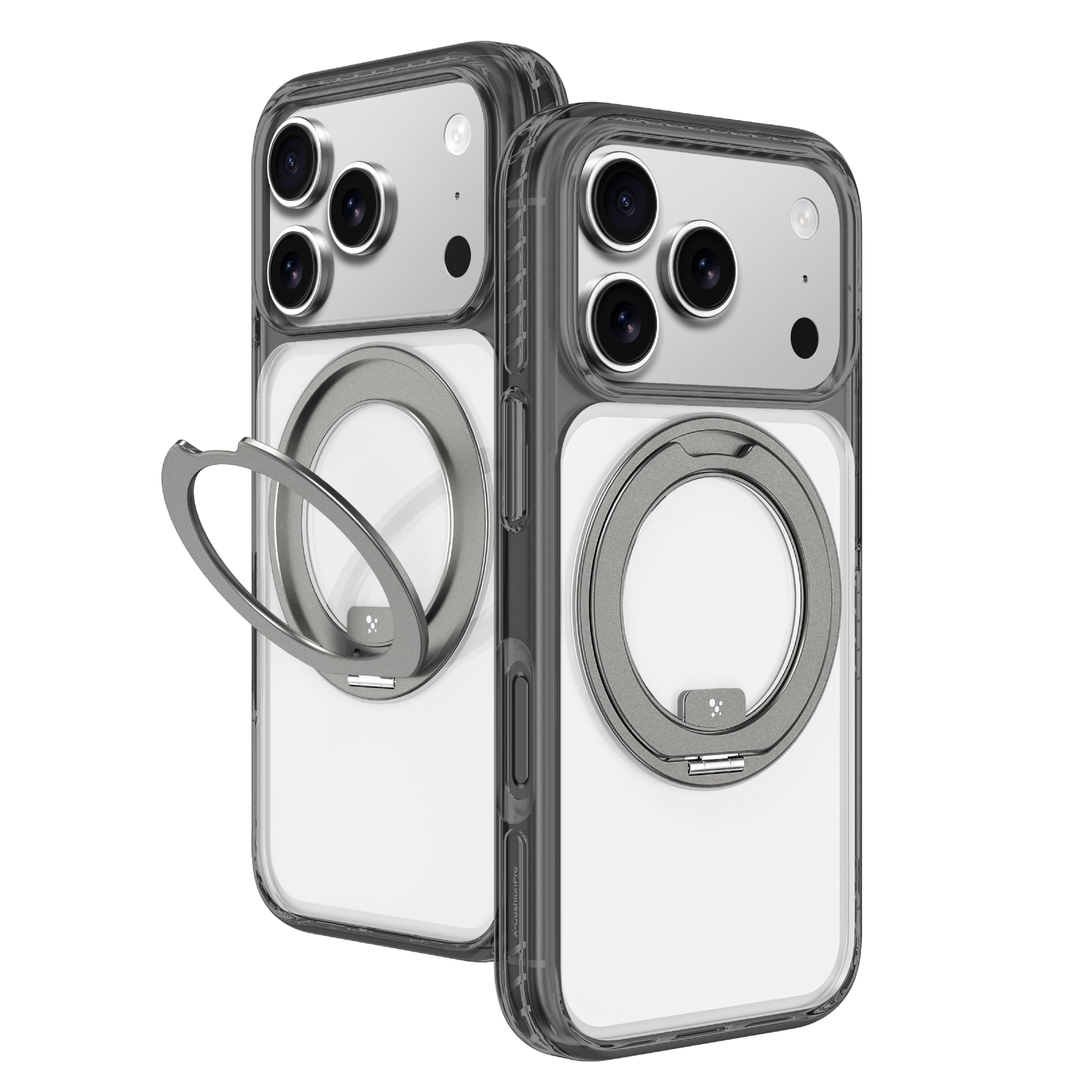 Coque iPhone 17 Pro MagSafe transparente grise avec support rotatif 360 - 8
