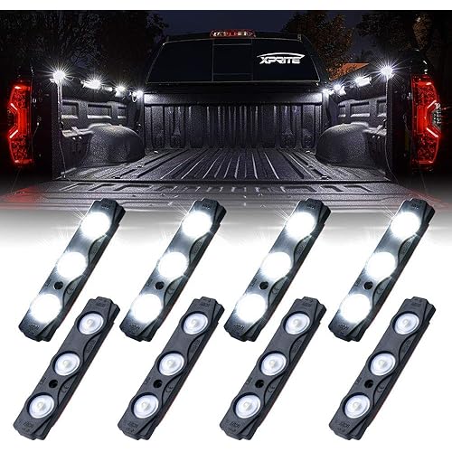 Xprite White Truck Pickup Bed Light Kit, 24 Led Cargo Rock Lighting Kits w/Switch for Van Off-Road Under Car, Side Marker, Foot Wells, Rail Lights - 8 PCS