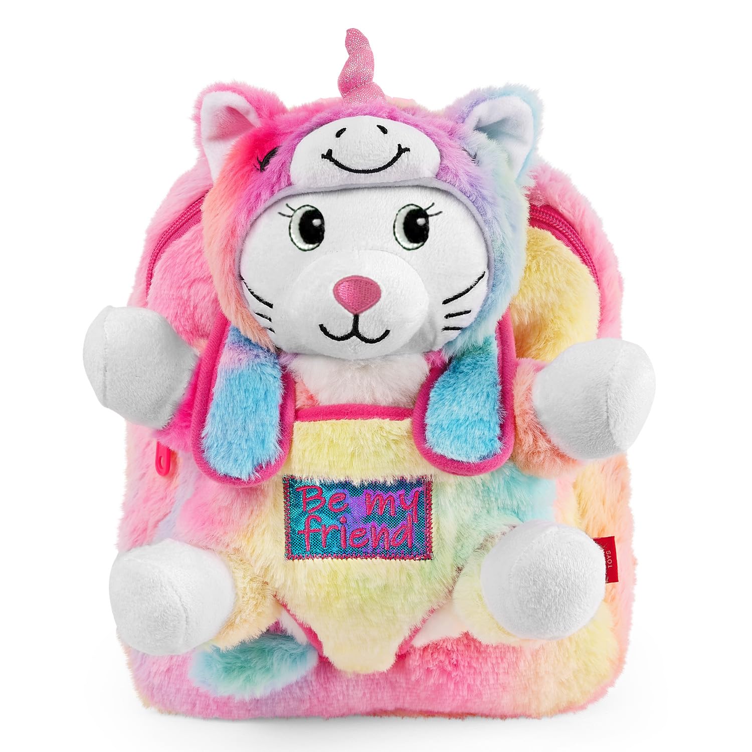 PERLETTI Kawaii Unicorn Backpack for Girls 3 4 5 6 Years – Wheeled Sports Bag with Plush Kitten Cat Removable Girl Child Kindergarten – Soft Travel Bag, Multicolored, 29x23x12 cm, Backpack