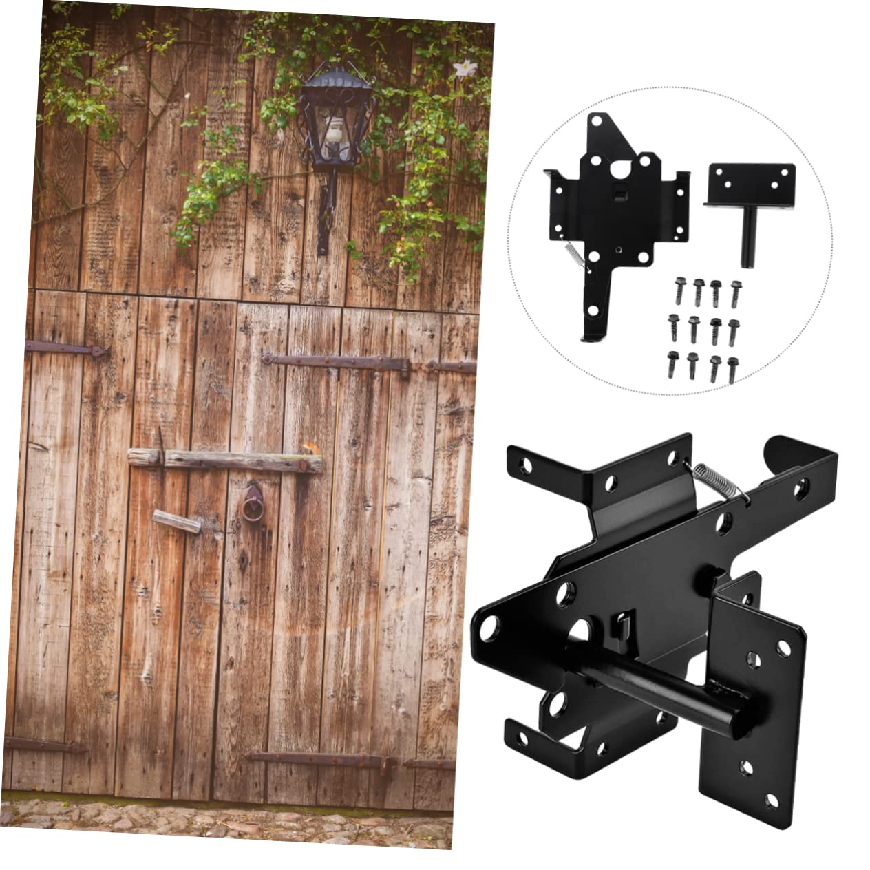 DOITOOL Loquet De Portail Autobloquant En Fer Avec Attaches Pour Clôture En Bois Loquet Automatique Facile À Installer