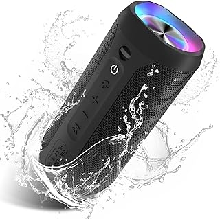 Waterproof Portable Bluetooth Speaker - 20W Louder Wireless Speaker with 20 Hours Playtime, TWS Pairing, RGB Lights and TF Slot - Perfect for Beach and Pool (Black)