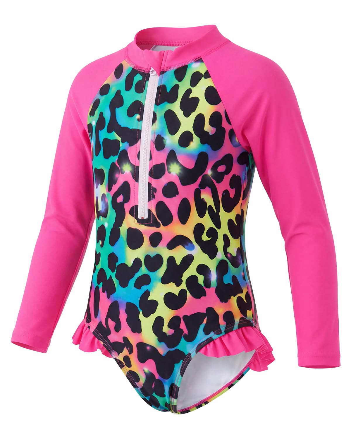 JiAmy Mädchen Badeanzug Kinder Langärmelig UV Schwimmanzug Einteilig Sommer Sportlich Rash Guards für 3–12 Jahre/98-158