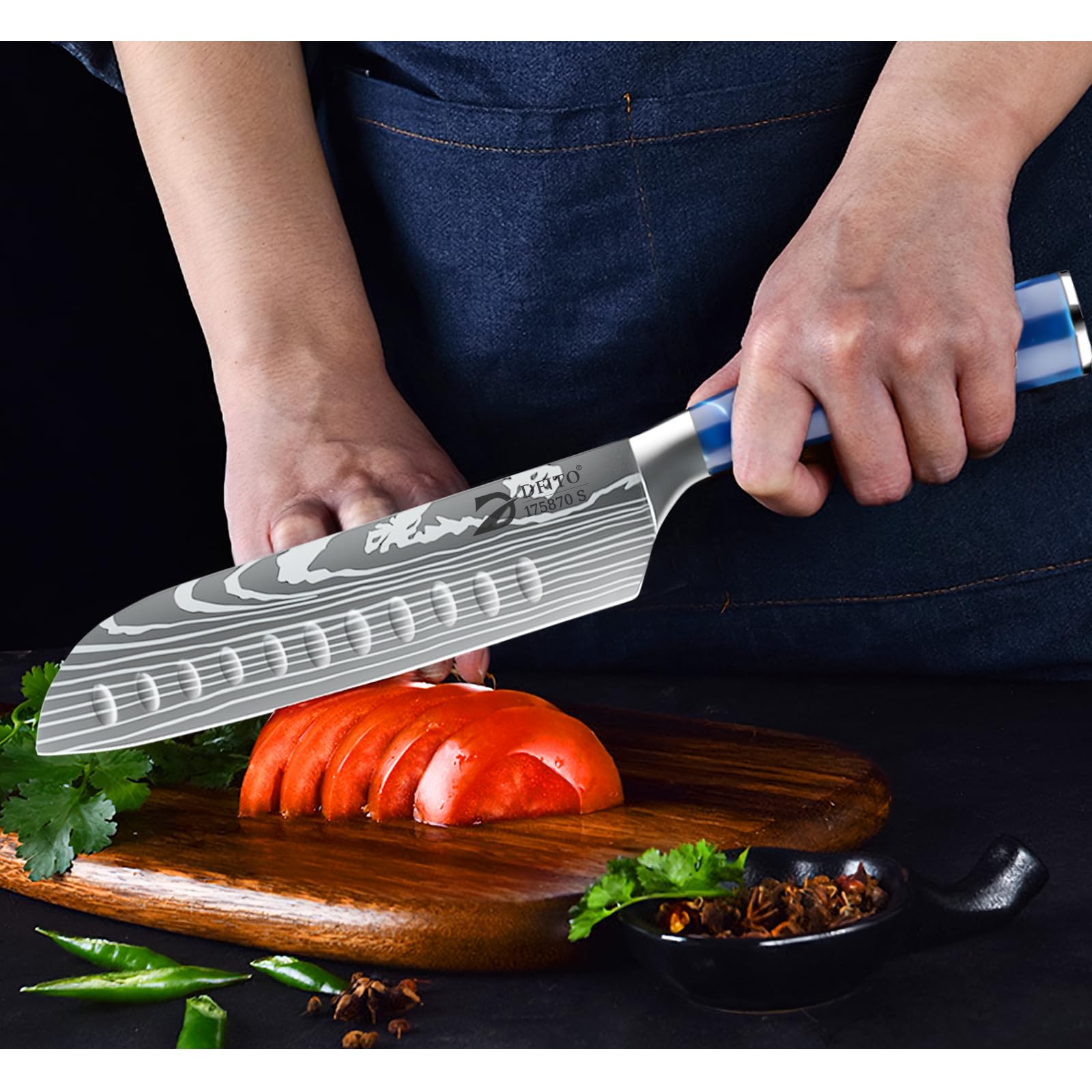 Dfito Juego de cuchillos de cocina funda enrollable, cuchillos cocina profesional de 8 piezas,cuchillos cocina de acero inoxidable con alto contenido de carbono, extremadamente afilados