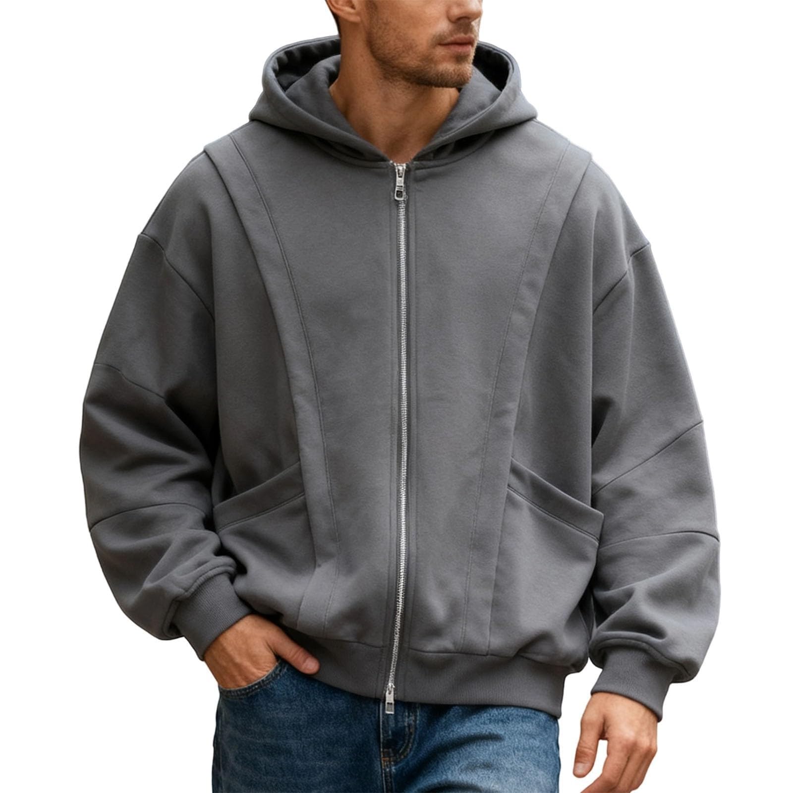Felpa da uomo pesante con cappuccio e cerniera, foderata in pile, per abbigliamento invernale | Fodera in pile pesante con zip completa, pratiche tasche e resistente strato invernale per attività all'aperto
