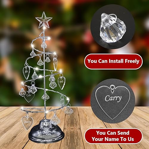 Miniatura 10 de JeathFea Luz personalizada para árbol de cristal de Navidad, de metal, personalizada, 1-15 nombres de familia, foto de Christmastree, lámpara de