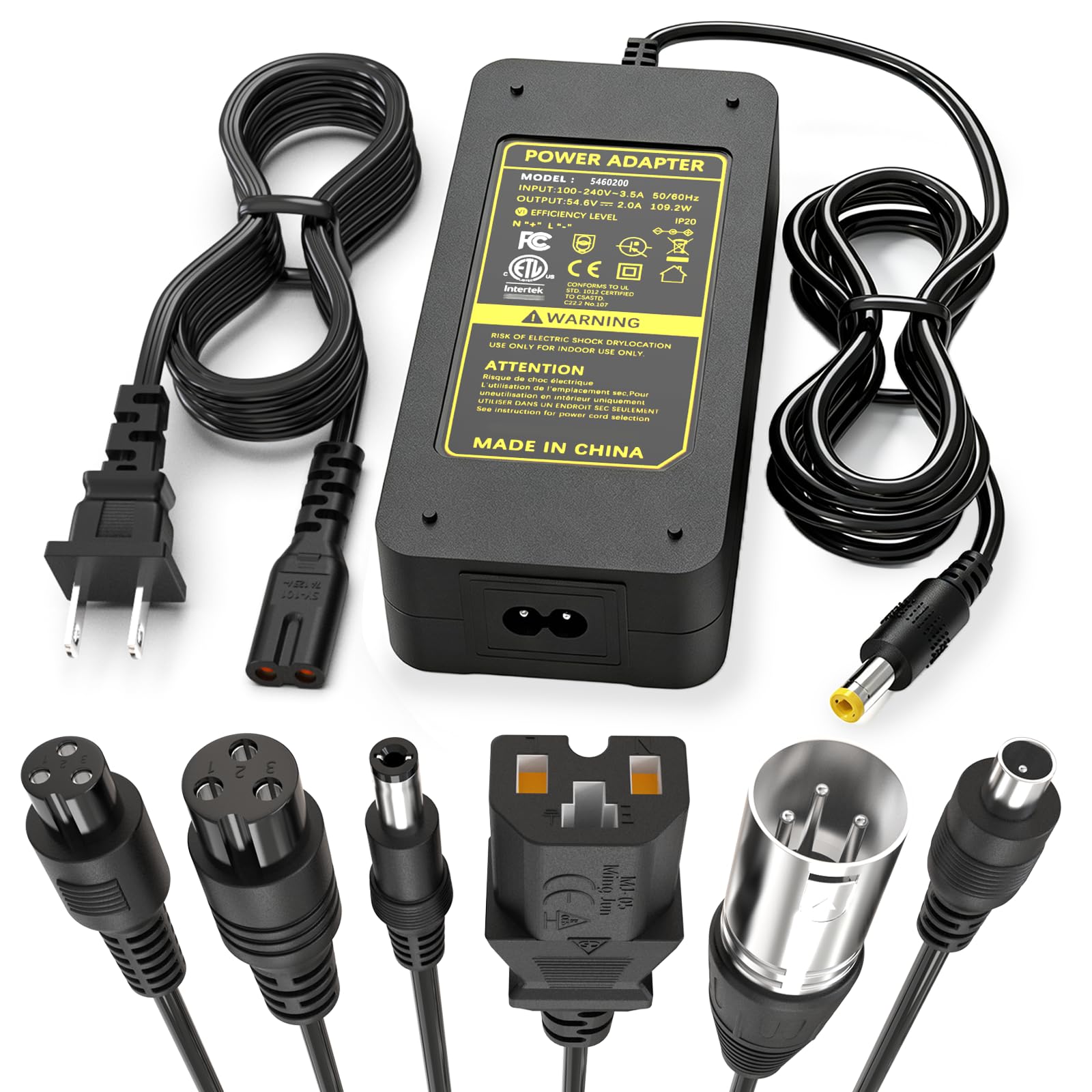 ETL Certified 54.6V 2A Electric Bike &amp; Scooter Charger, 7-in-1 Universal Charger for 48V 13S Lithium Battery, Compatible with Razor, Gotrax, Jetson, Ninebot, Segway and More, Fast &amp; Safe Charging