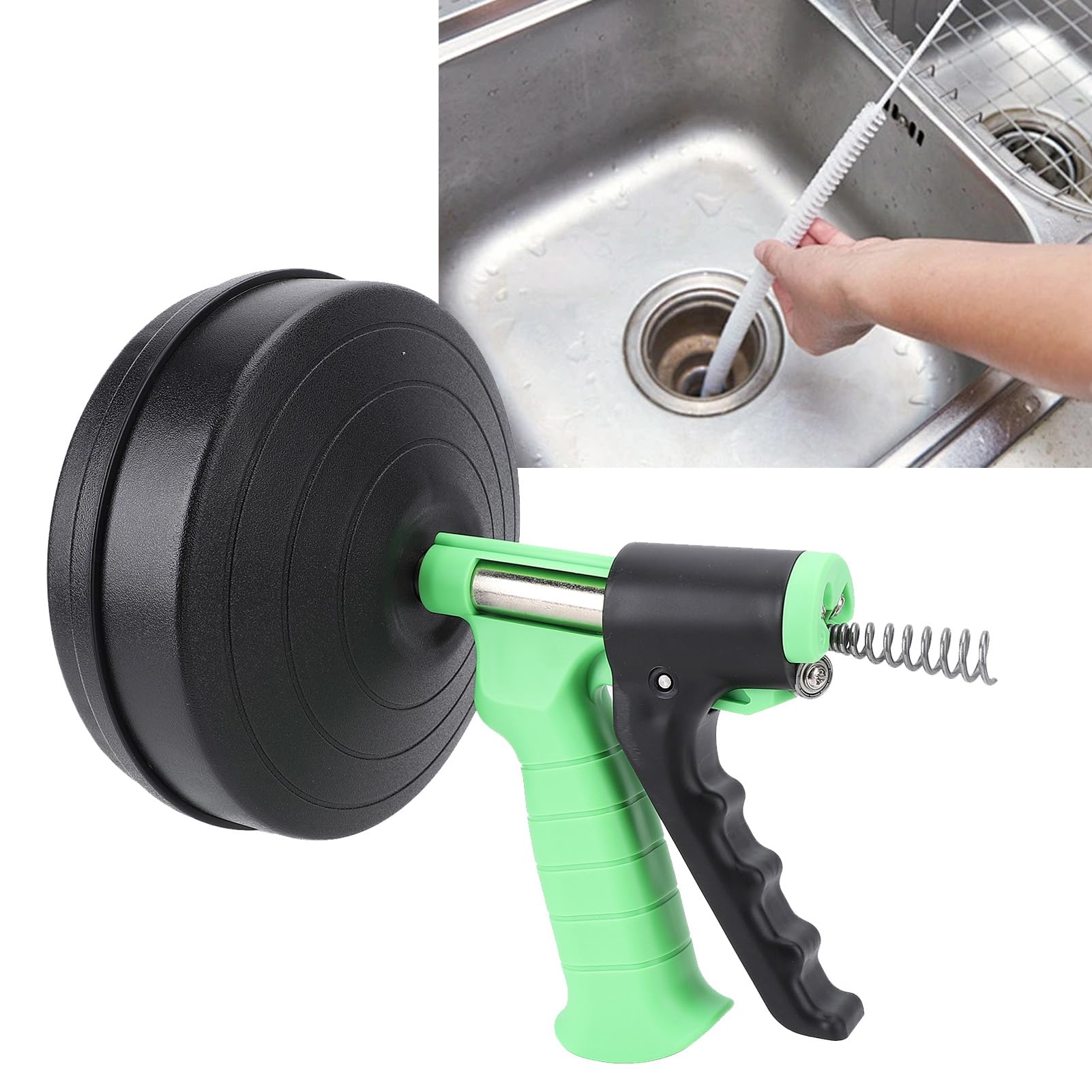 Drain Auger, Snake Plumbing Tool 25 FT Manual and Drill 2 in 1 for Kitchen, Bathroom, Bathtub Unclogging (10m Spring)
