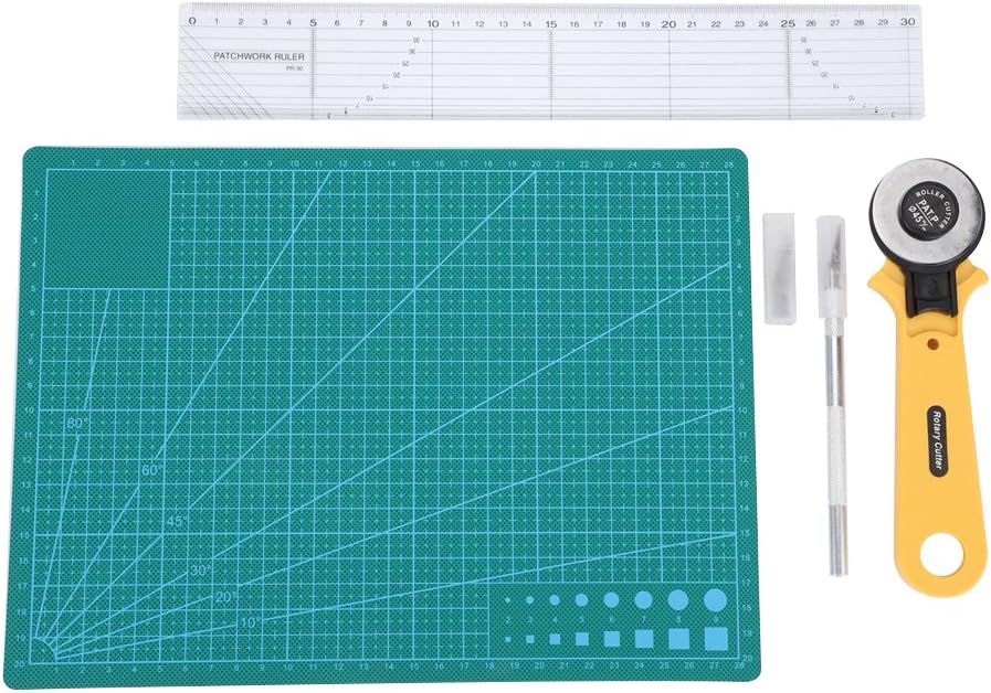 Yosoo Large Patchwork Tool Set, Cutter Mat, Omni-Grid Ruler, Rotary Cutter, Perforation Rotary, Chisel, Storage Bag, Cutting Mat, Carving, DIY Tool, Crafting Work, Dressmaker, For Ages 18 and Up
