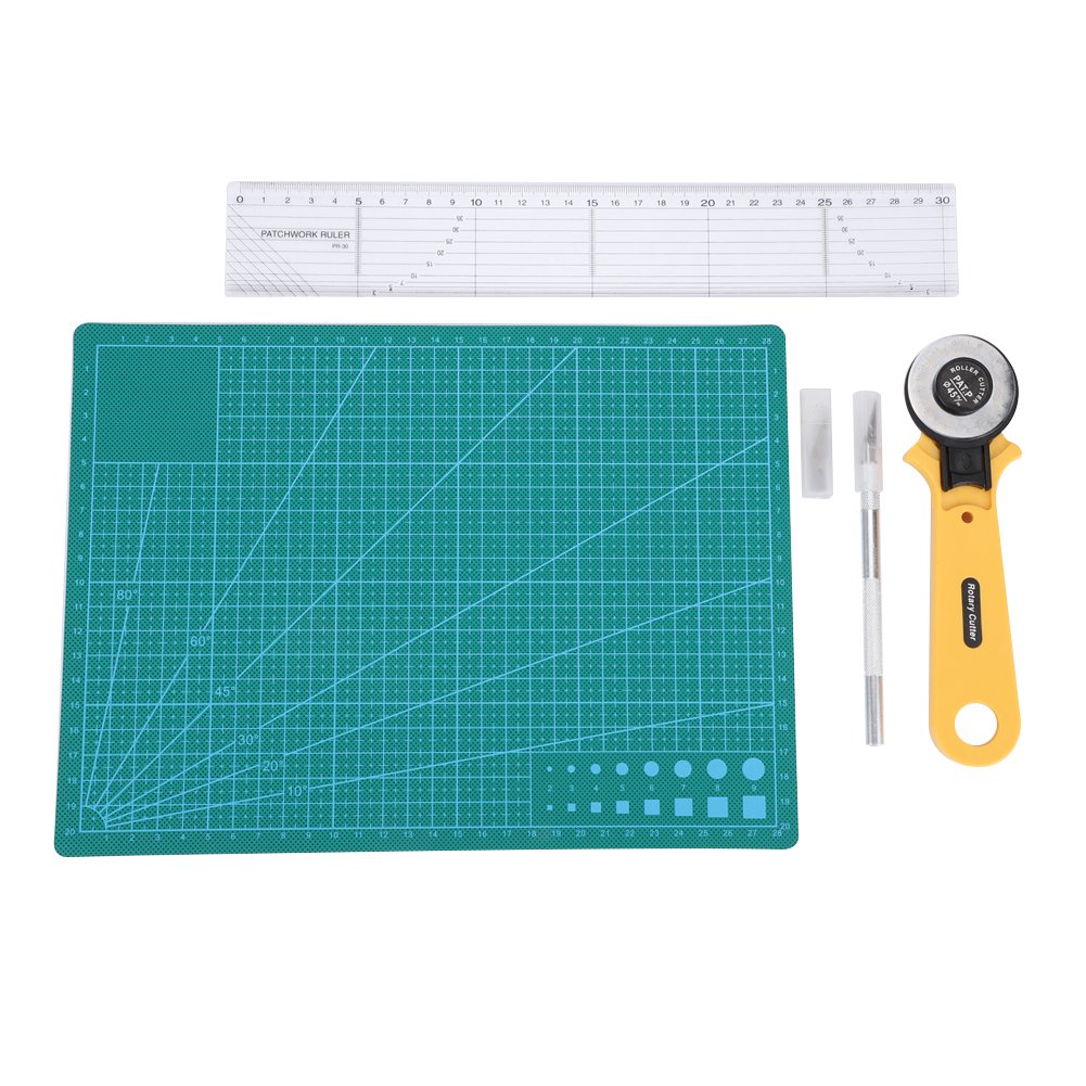 Rotary Cutter Set, Rotary Fabric Cutter w/ 5 Blades, 9x12” Cutting Mat
