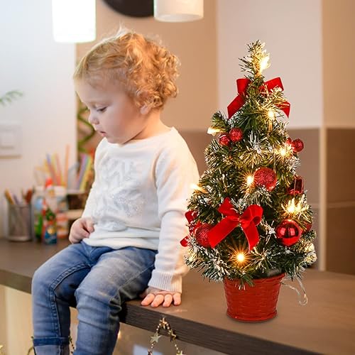 Miniatura 2 de Árbol de Navidad pequeño iluminado de 15.7 pulgadas, árbol de Navidad artificial con luces LED, árbol de Navidad de mesa a pilas para decoraciones