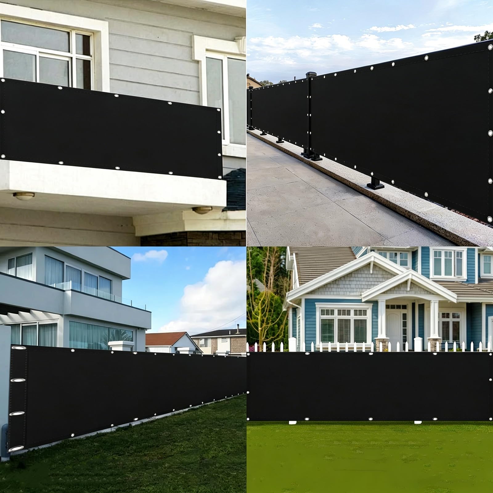 Brise Vue Balcon 60 x 275 cm UV, Résistant Aux Intempéries, Résistant à La Déchirure Clôture Jardin Extérieure avec Œillets, Cordons pour Terrasse, Noir