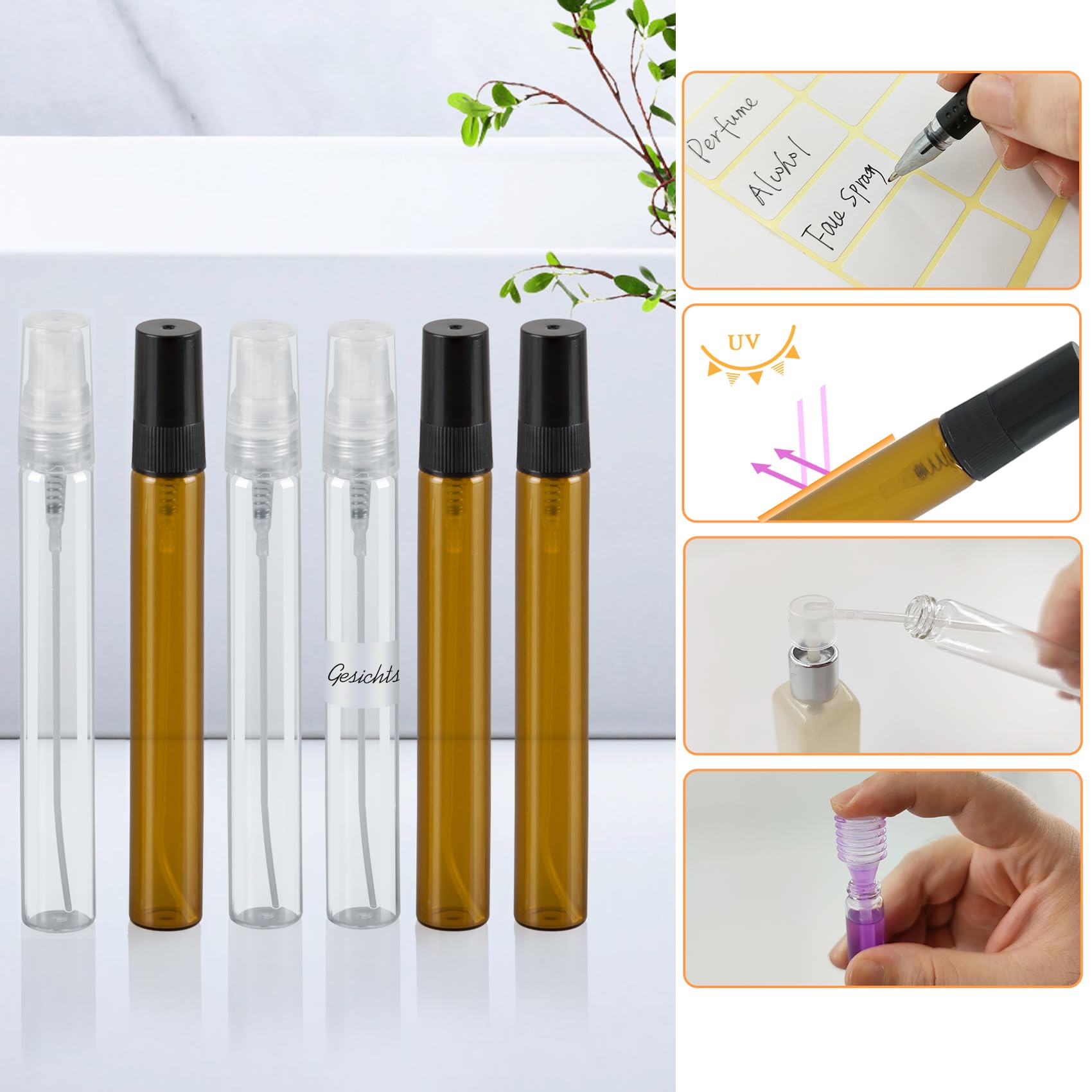 2 Sprühflaschen Aus Braunem Glas – 100 Ml, Feiner Nebel, Nachfüllbar, Reisegröße