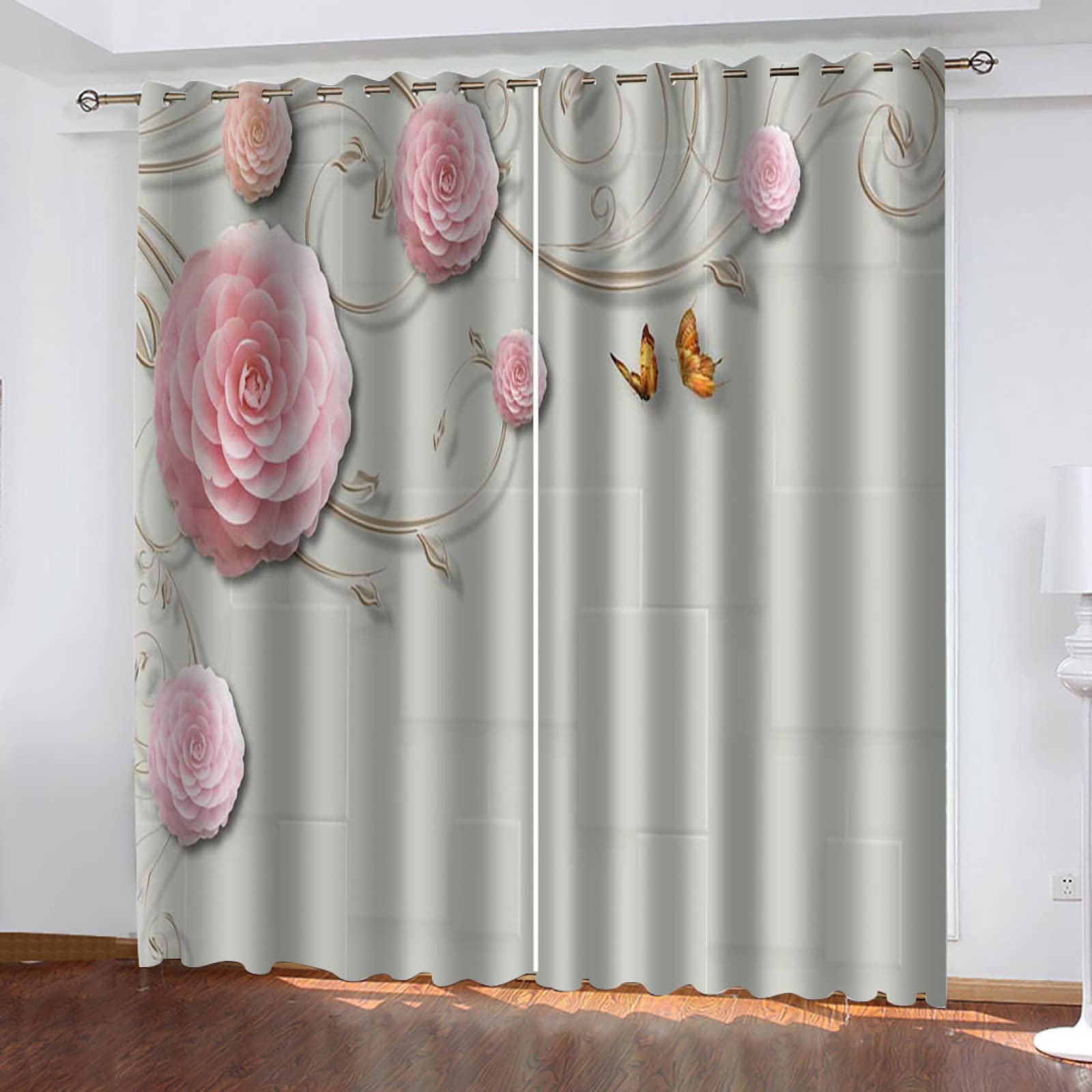 Vorhang Blickdicht Verdunklungsvorhänge Gardienen 2-SetBlume 150x166cm